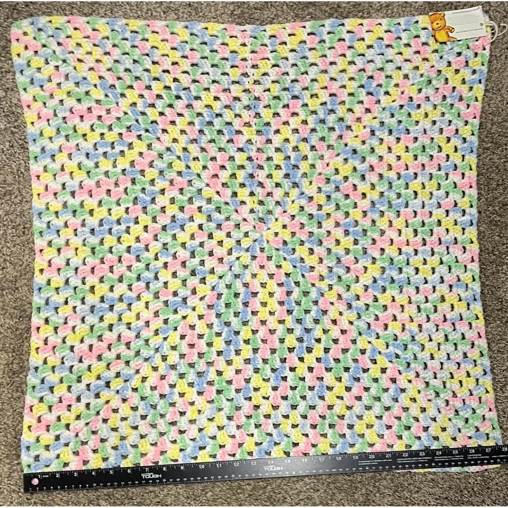 Handmade Baby Girl Crochet‎ Receiving Blanket Multicolor Pastel Soft Throw